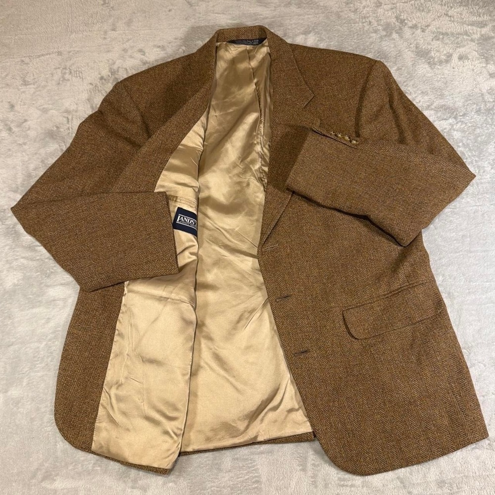 90s Vintage Lands' End Herringbone Wool Blazer | Brown | 42R